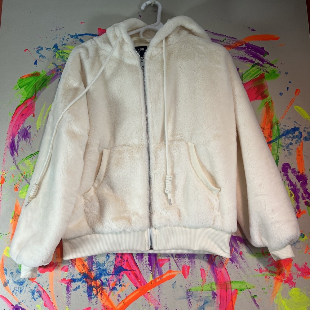 Soft Fuzzy Womens Zip Up Jacket Size Small Love+Joy Cream